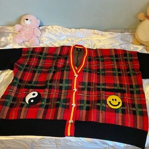 Do It Madly Patched Oversized Plaid Cardigan L/XL